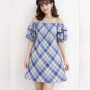 MAX STUDIO PLAID OFF SHOULDERS DRESS SIZE MEDIUM